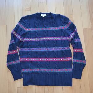 Brooks Brothers Striped Winter Sweater Size XL Navy Blue